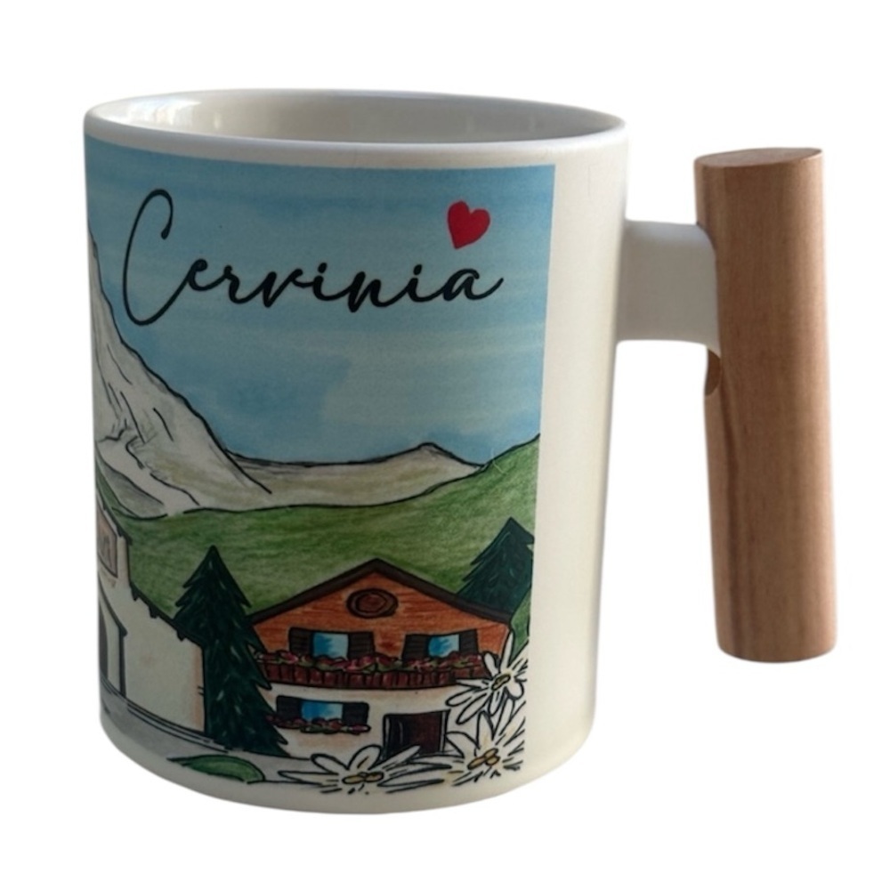 ❤️ 🆕 CERVINIA Scenic Mountain Mug with Wooden Handle NEW 🎁